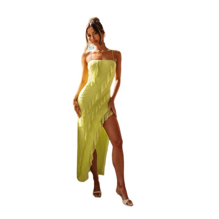 Damen Maxi-Rock mit verspieltem Rüschendesign und hohem Schlitz Drune