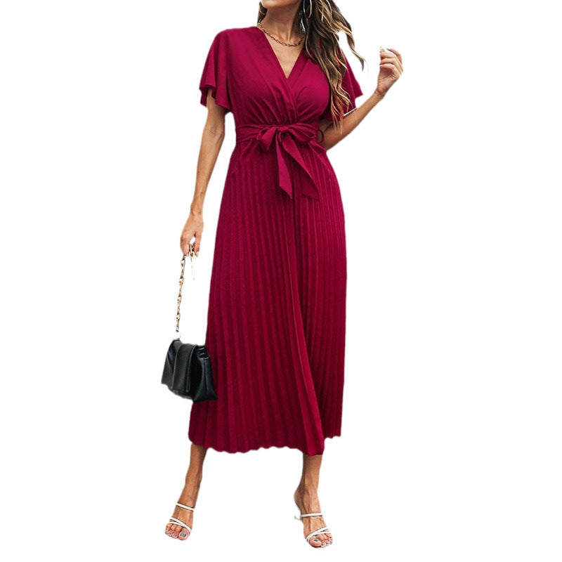 Damen Wickel-Maxikleid mit schwingenden Rüschen und taillierbarem Gürtel Drune