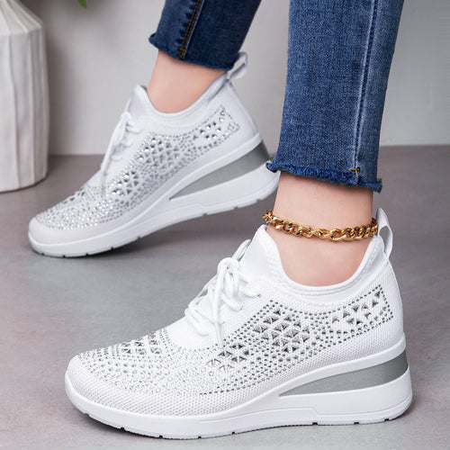 Damen nan Strick-Plateau-Sneaker mit funkelnder Verzierung, sockenähnlichem Einstieg und stoßdämpfender EVA-Zwischensohle Drune