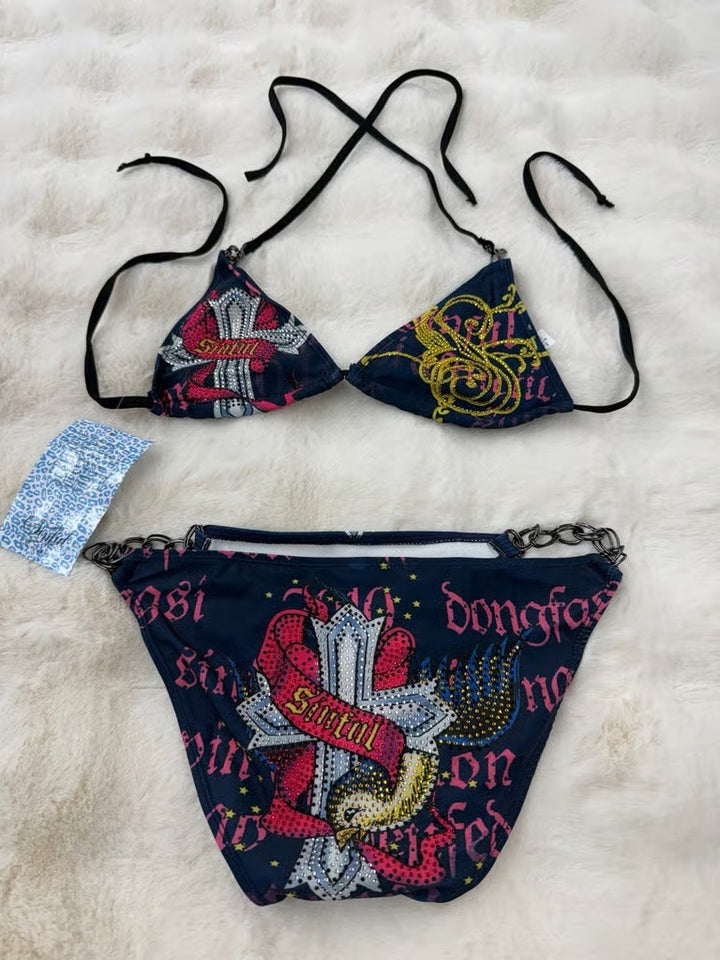 Damen Triangel-Bikini mit auffälligem Grafikumrandung Drune
