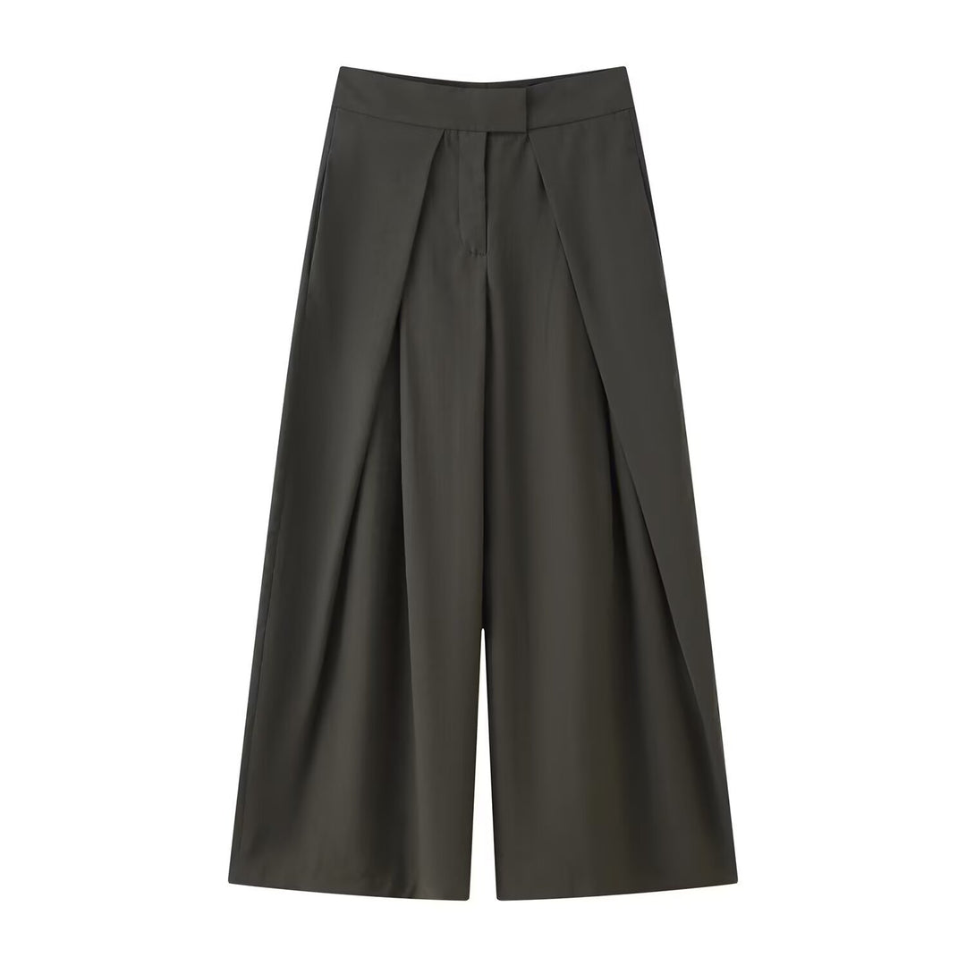 Damen weit geschnittene Culotte-Hose mit eleganten Falten und hohem Bund Drune