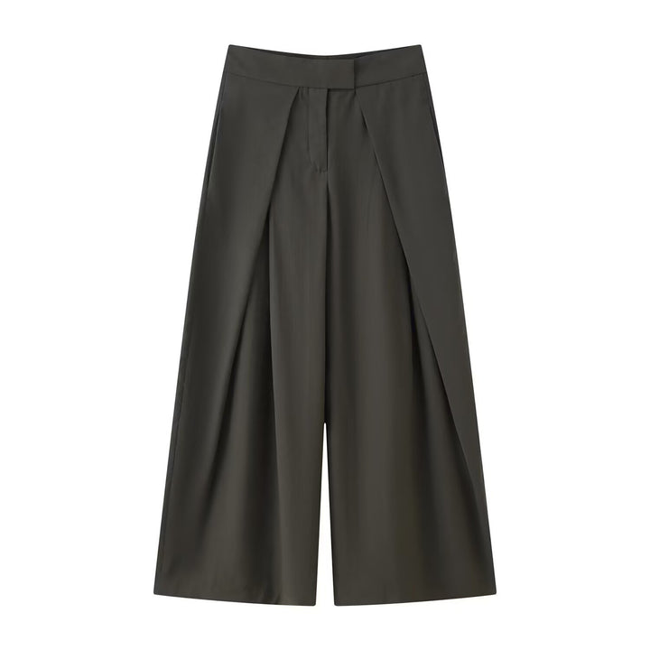 Damen weit geschnittene Culotte-Hose mit eleganten Falten und hohem Bund Drune