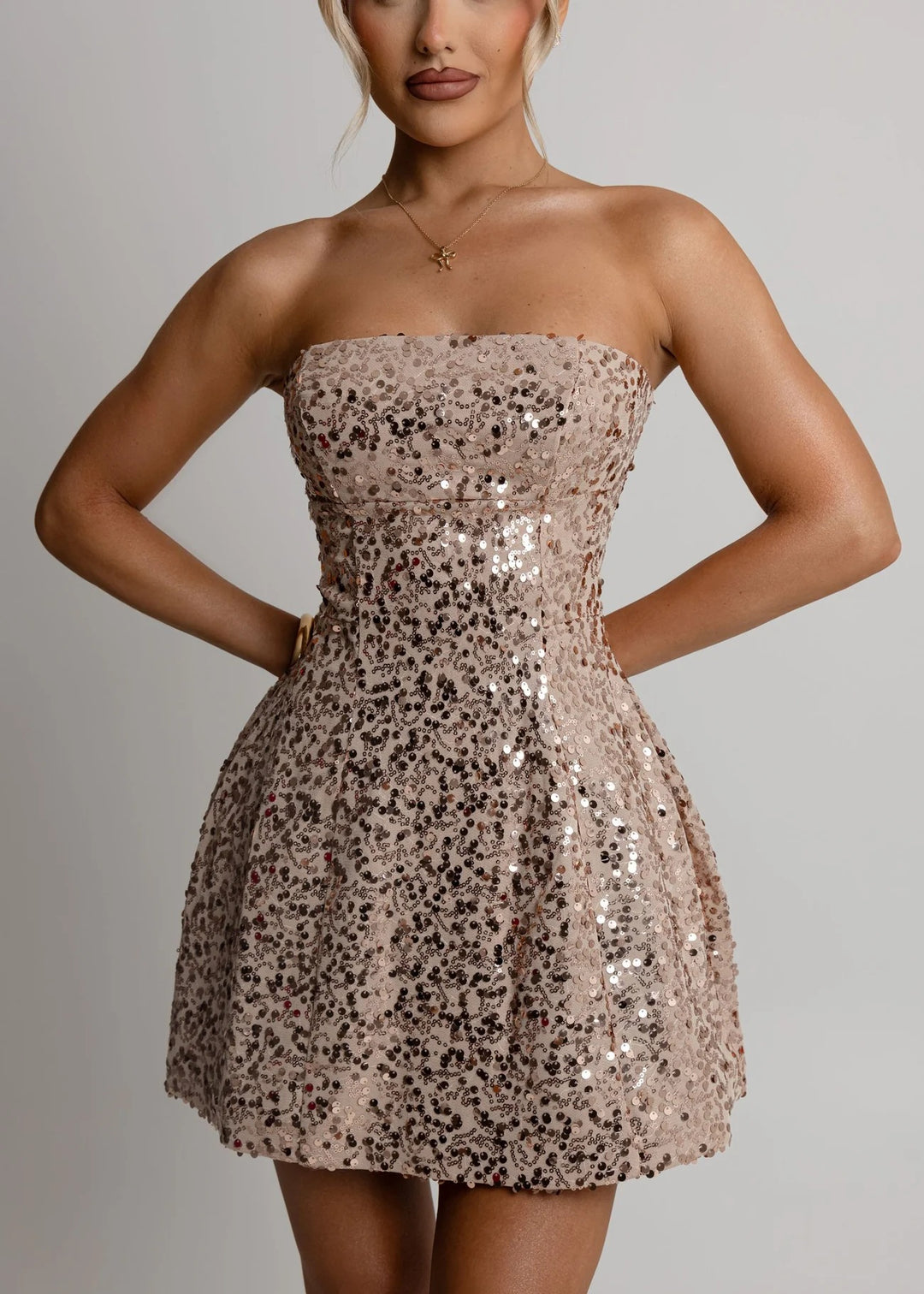 Damen Partykleid mit Glitzerpailletten und schwingendem Rock Drune