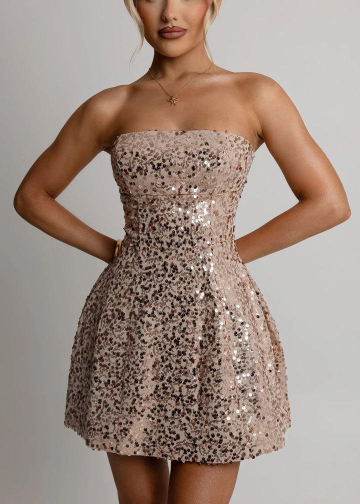 Damen Partykleid mit Glitzerpailletten und schwingendem Rock Drune