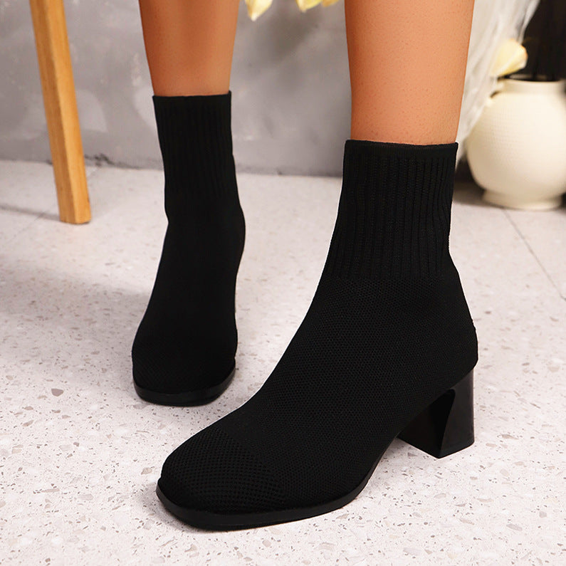 Damen nan gestrickte Sock-Ankleboots mit anatomischem Memory-Fußbett und skulpturellem Blockabsatz Drune