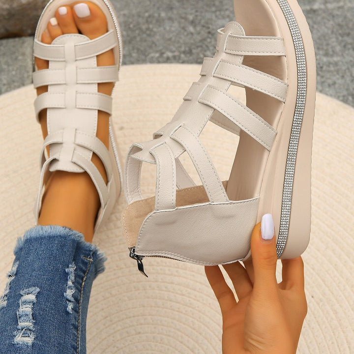Damen Wedge-Sandalen mit verstellbaren Riemen und funkelnden Akzentstreifen Drune