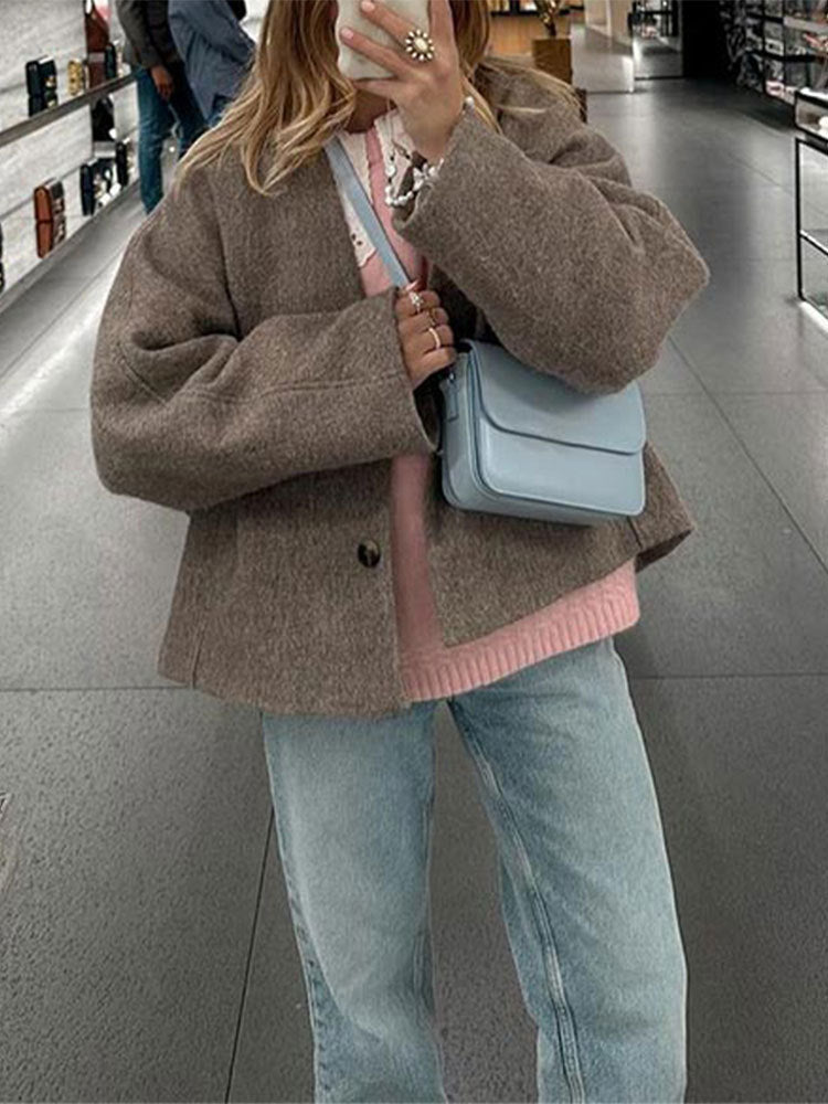 Damen lässige Wildlederjacke mit oversized Schnitt Drune