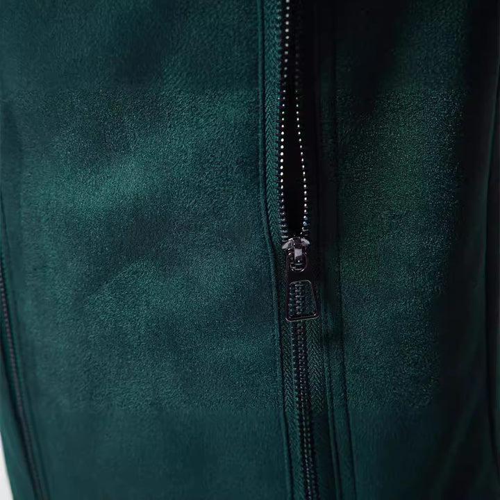 Herren nan Velourslederjacke mit Stehkragen, schmaler Passform und Reißverschlusstaschen Drune