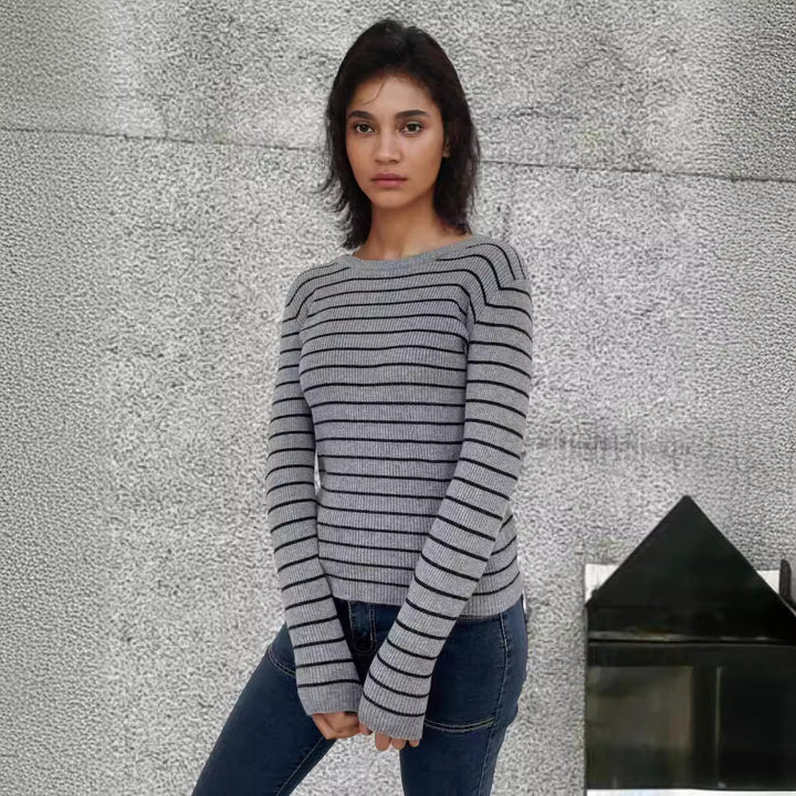 Damen Langarmshirt mit feinen Streifen und weitem Schnitt Drune