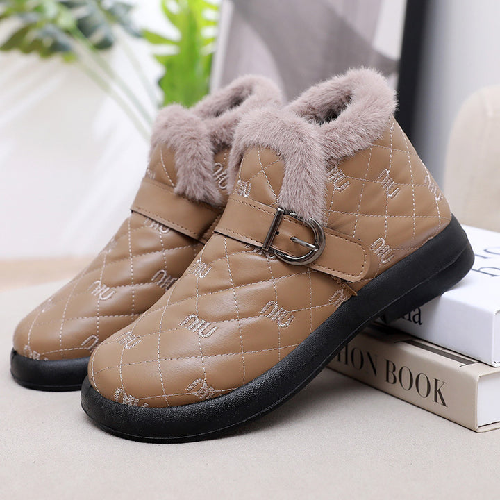 Damen Warme Fleecegefütterte Stiefeletten mit dekorativem Schnallenverschluss Drune
