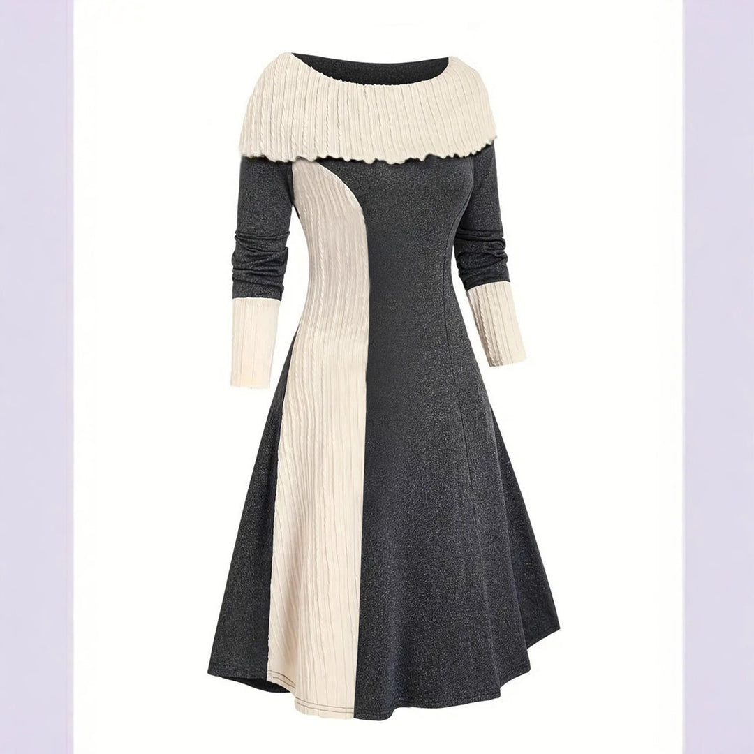 Damen Elegantes und trendiges Kleid mit plissiertem Kragen Drune