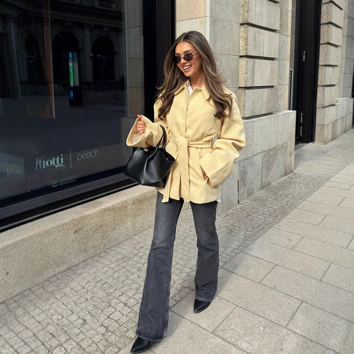 Damen Modische Blazerjacke mit Gürtel Drune