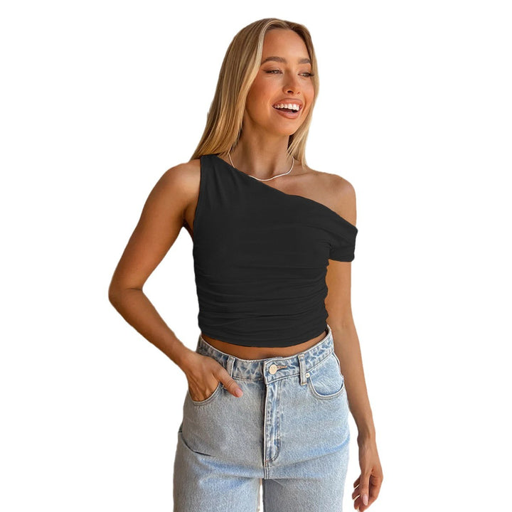 Damen asymmetrisches Crop-Top mit Raffungen Drune