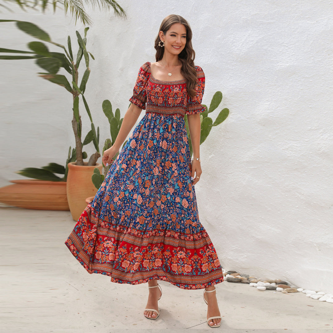 Damen Maxi-Kleid mit schulterfreier Passform und floralen Mustern Drune