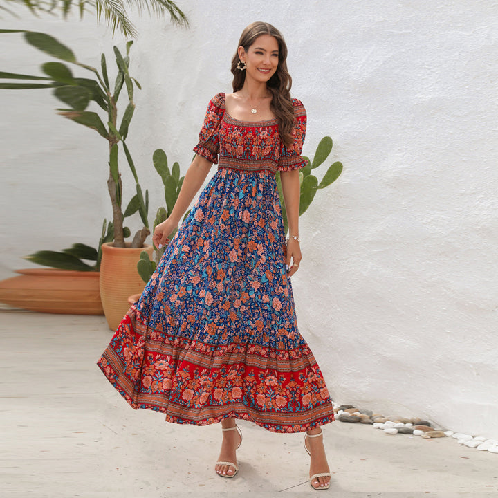 Damen Maxi-Kleid mit schulterfreier Passform und floralen Mustern Drune
