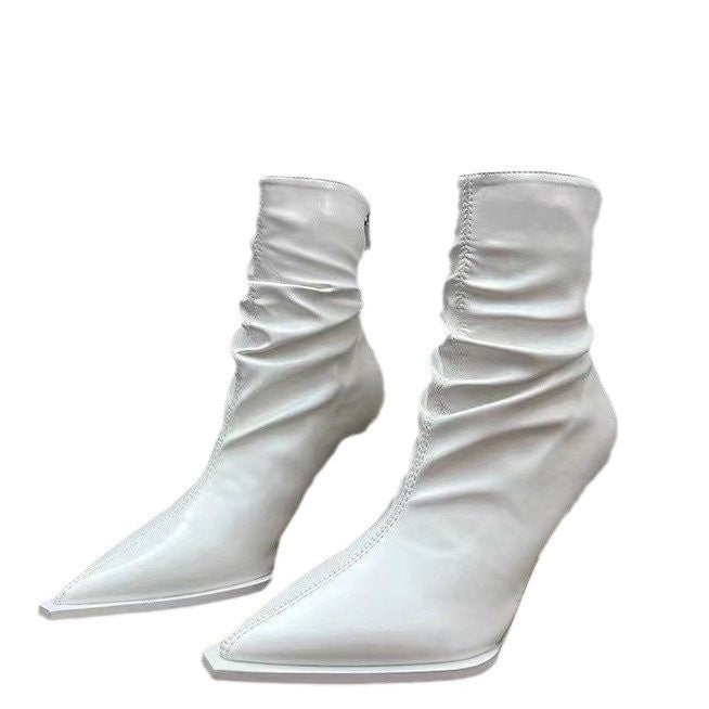 Damen elegante Stiefeletten mit spitzem Zehenbereich und lässigem Schlupfdesign Drune