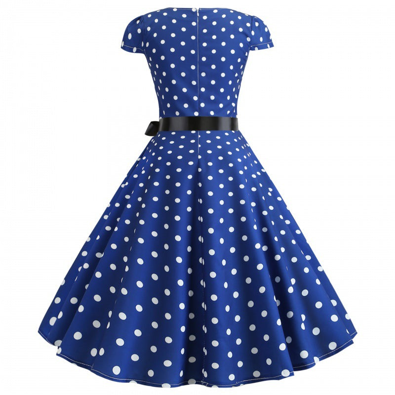 Damen Retro Swingkleid mit Punkten und Taillengürtel Drune