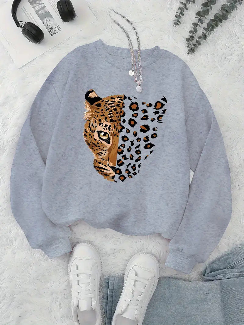 Damen Sweatshirt mit Leopardenmotiven Drune
