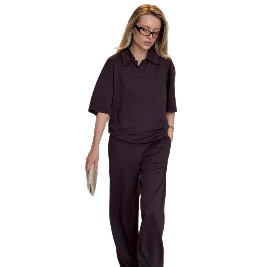 Damen elegante Kombination aus Bluse und weitem Hosenanzug Drune