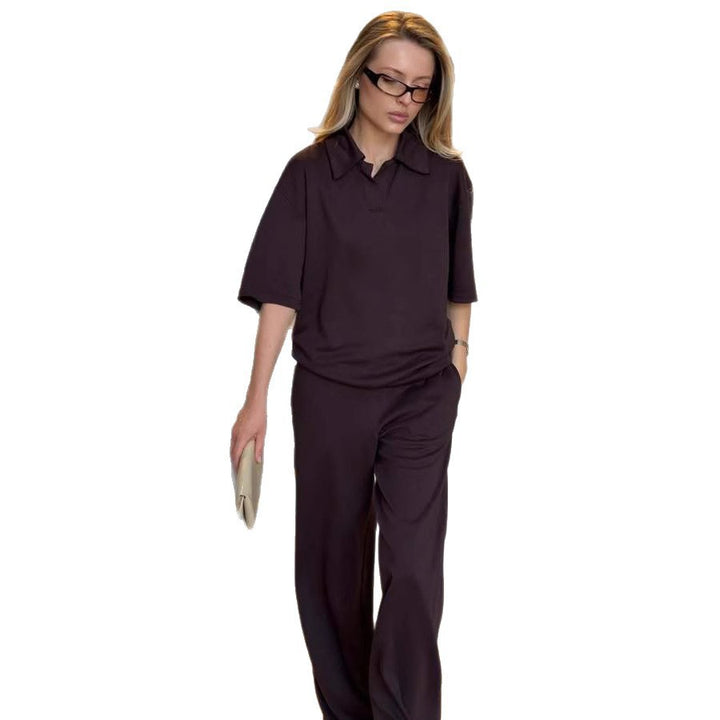 Damen elegante Kombination aus Bluse und weitem Hosenanzug Drune