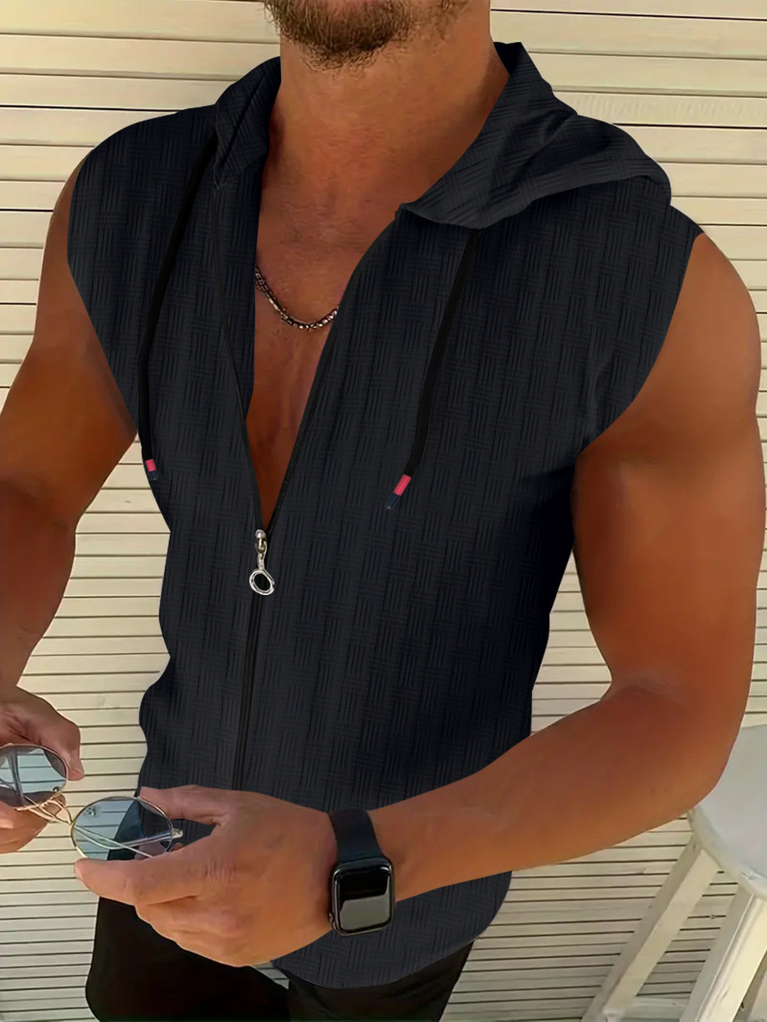 Herren Ärmelloses Zip-Hoodie mit modischem Design Drune
