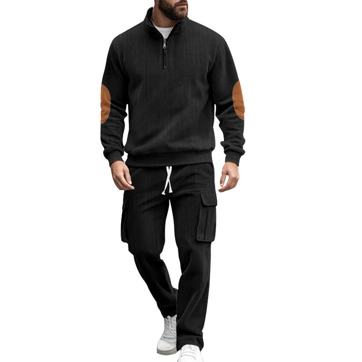 Herren modisches Sweatshirt und Cargo-Hose Set mit hohem Kragen und praktischen Taschen Drune