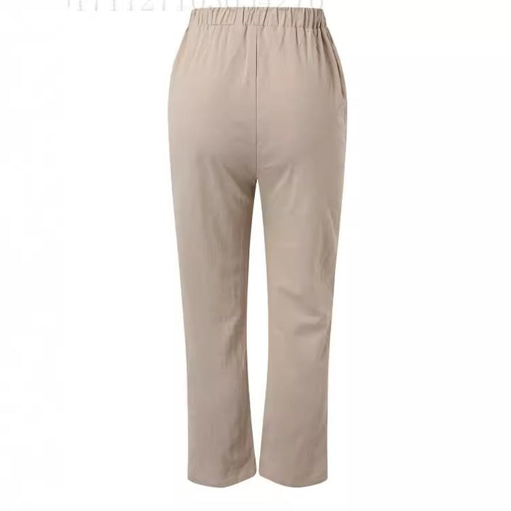Damen lässige Leinenhose mit elastischem Bund und praktischen Seitentaschen Drune