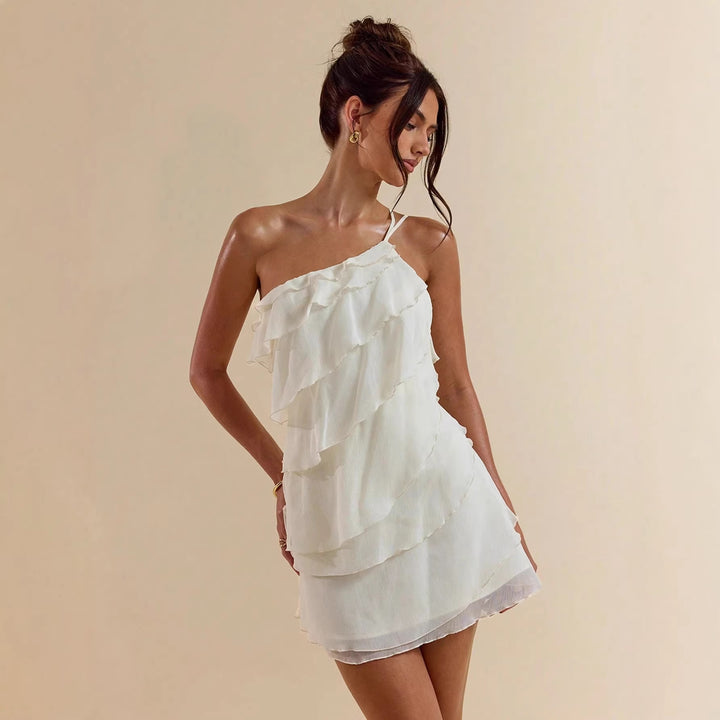 Damen lässiges Strandkleid mit fransigen Rüschendetails Drune