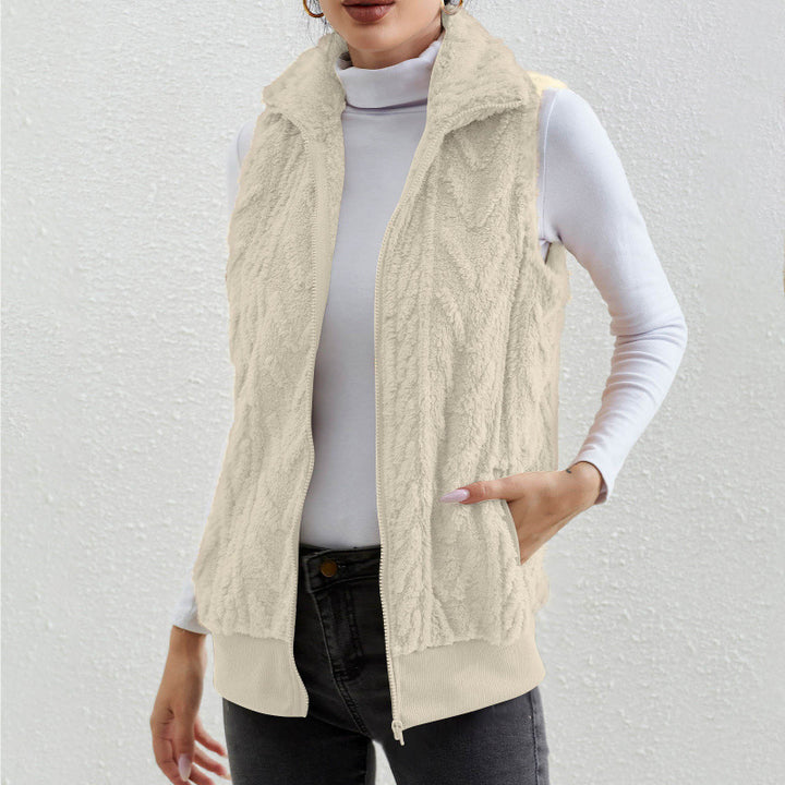 Damen kuschelige Fleecejacke mit Stehkragen und praktischen Taschen Drune