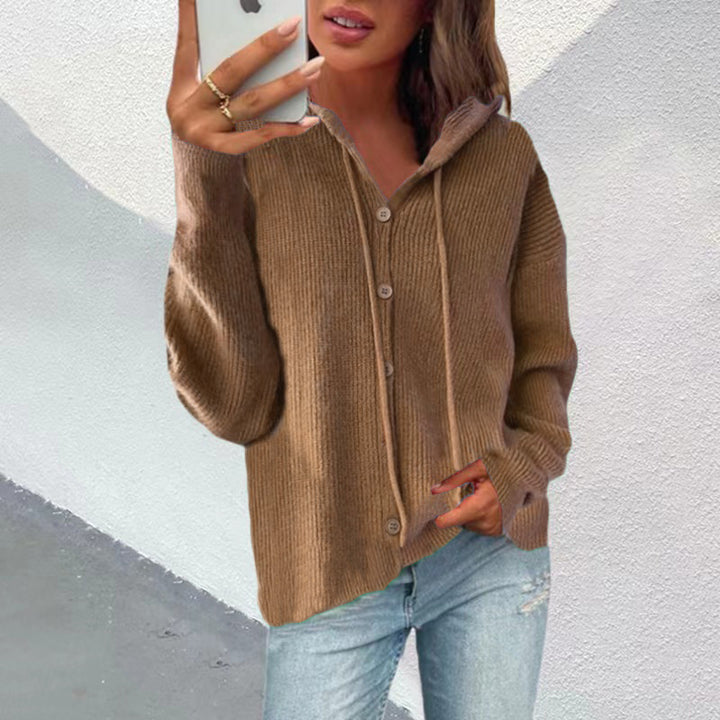 Damen Strickjacke mit Kapuze und Knopfleiste Drune