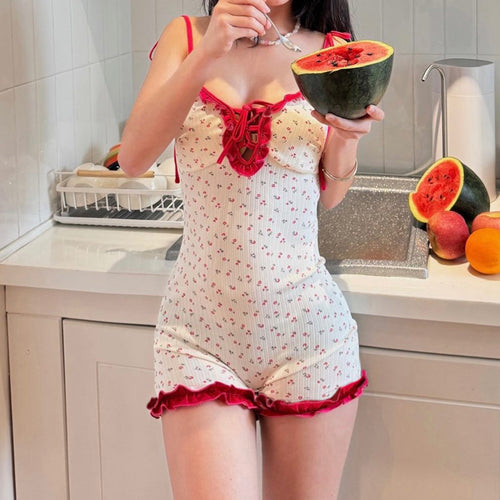 Damen verspielter Jumpsuit mit floralen Akzenten und Rüschendetails Drune