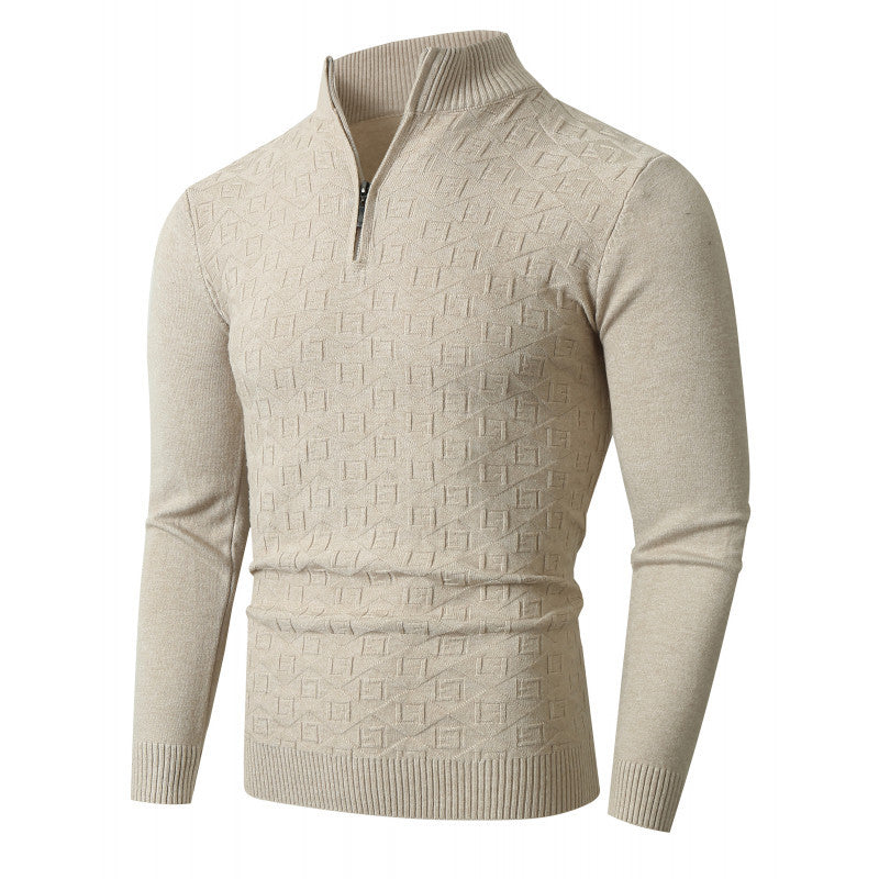 Herren Strickpullover mit modernem Zopfmuster und Halbreißverschluss Drune