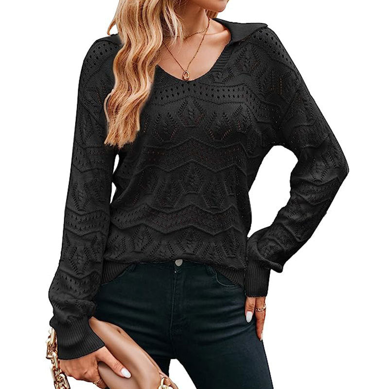 Damen luftiger Strickpullover mit Pikee-Muster Drune