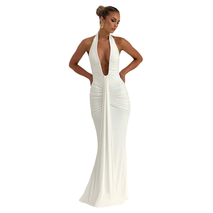 Damen Elegantes Maxikleid mit raffinierten Drapierungen und tiefem V-Ausschnitt Drune
