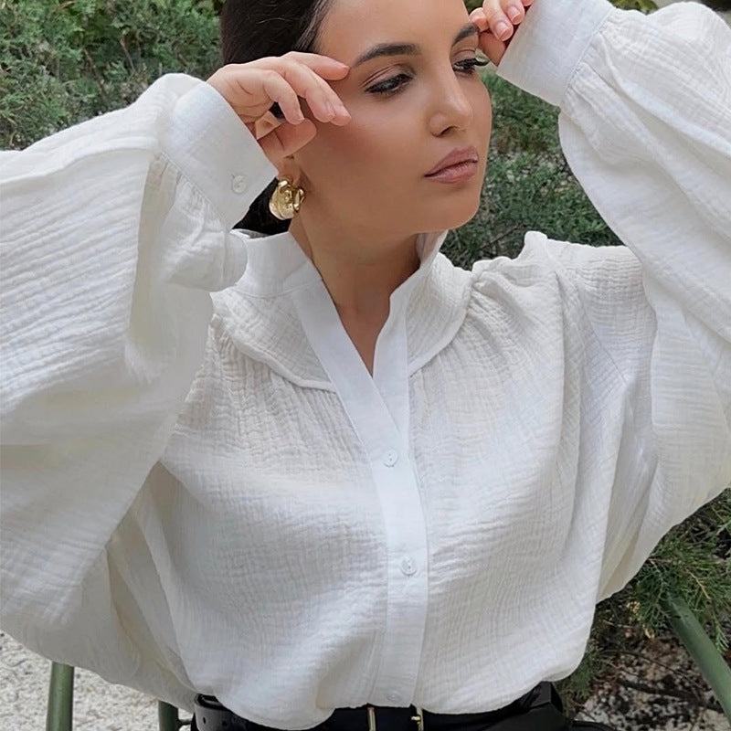 Damen luftige Oversize-Bluse mit strukturiertem Gewebe Drune