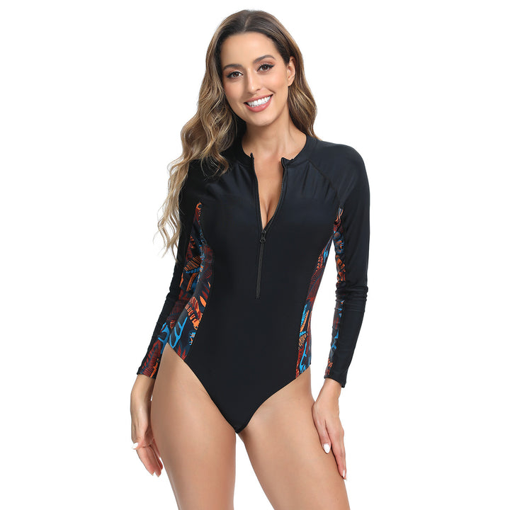 Damen Langarm Surfbadeanzug mit Tunnelzug und floralem Design Drune