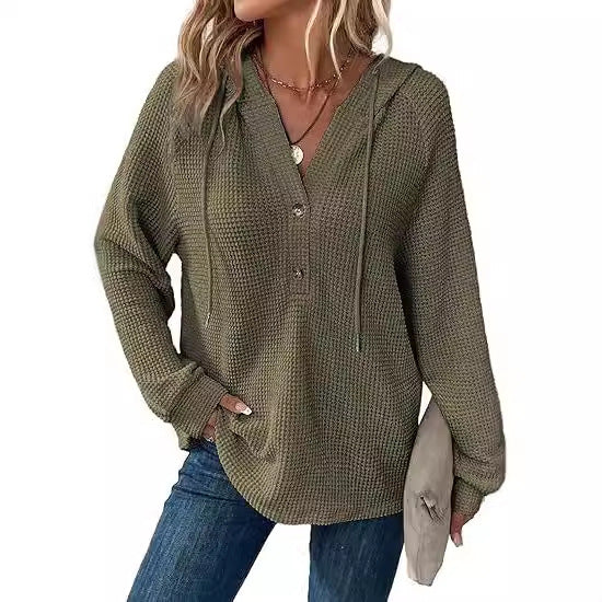 Damen lässiger Hoodie mit Knopfdetails und weit geschnittenen Ärmeln Drune