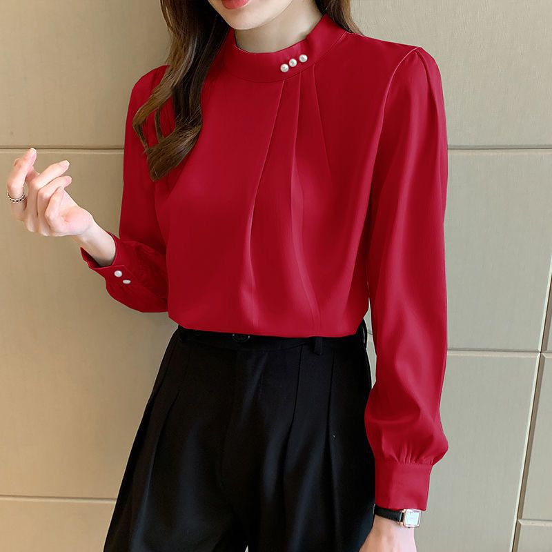 Damen elegante Bluse mit Rüschendetails und schickem Kragen Drune