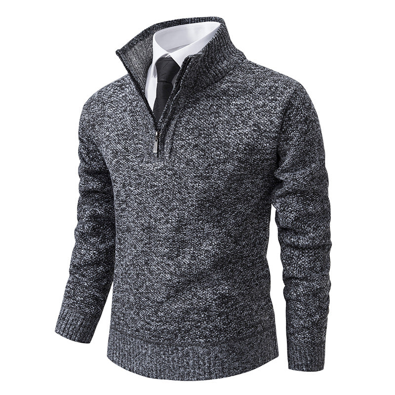 Herren eleganter Strickpullover mit halbem Reißverschluss und strukturierter Oberfläche Drune