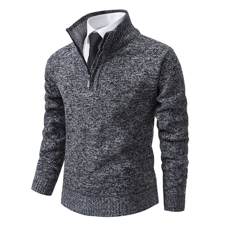 Herren eleganter Strickpullover mit halbem Reißverschluss und strukturierter Oberfläche Drune