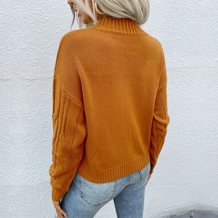 Damen Strickpullover mit nostalgischem Zopfmuster und hohem Kragen Drune