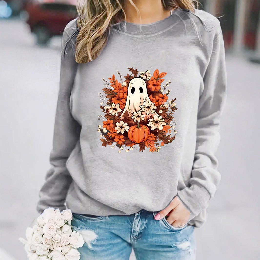 Damen Sweatshirt mit verspielt gruseligem Herbstmotiv Drune
