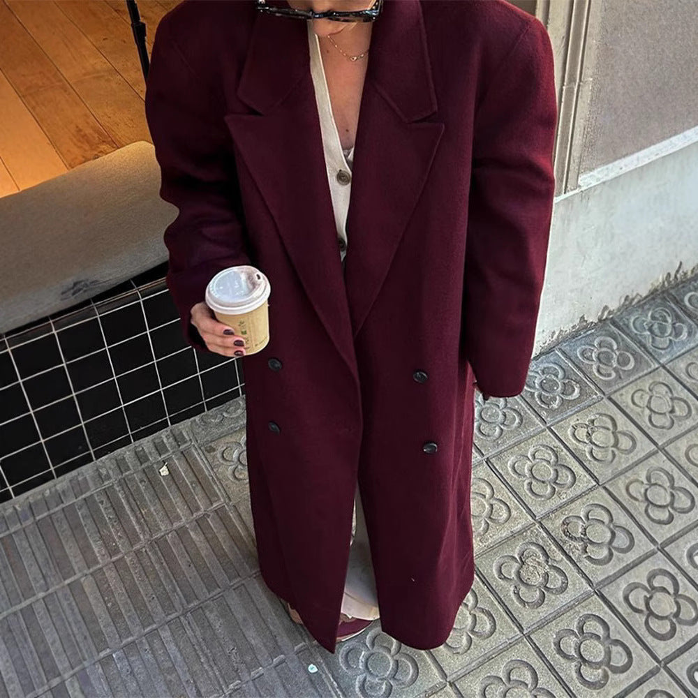 Damen Eleganter Oversize-Wollmantel mit Doppelknebelverschluss Drune