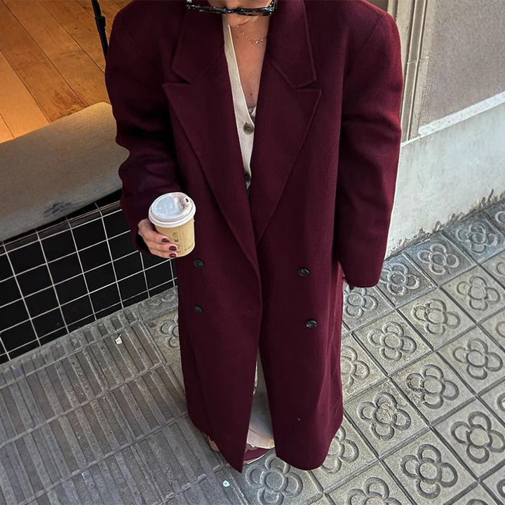 Damen Eleganter Oversize-Wollmantel mit Doppelknebelverschluss Drune