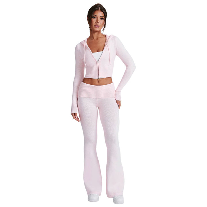 Damen Sportliches Crop-Set mit Kapuze und Zip Drune