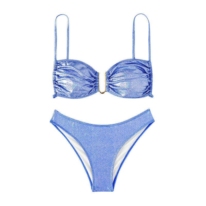 Damen Glitzernder Bikini mit Raffungen Drune