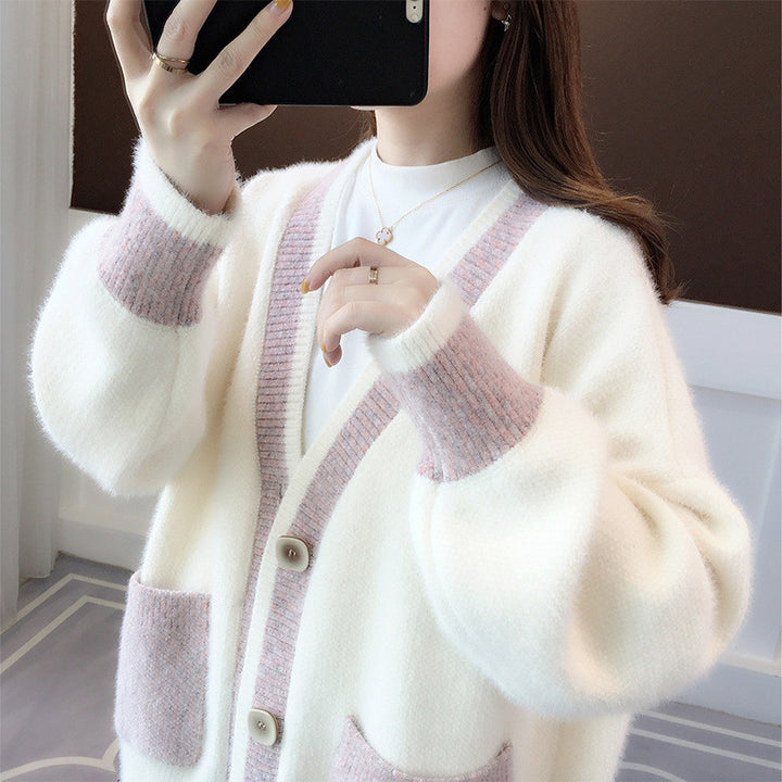 Damen Strickjacke mit modernem Farbkontrast und großen Taschen Drune