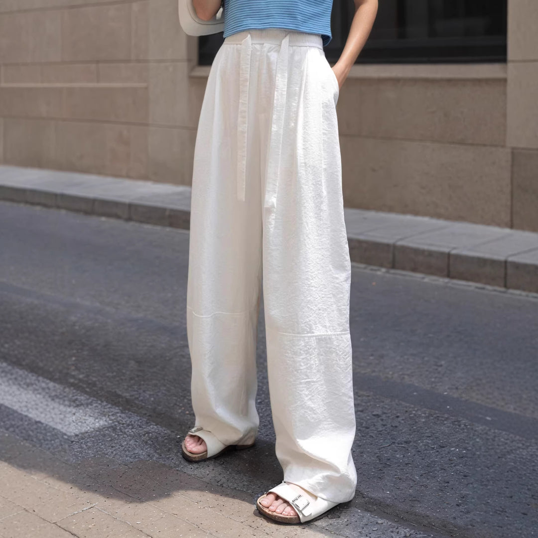 Damen Lässige und bequeme weite Hose mit seitlichem Bindegürtel Drune