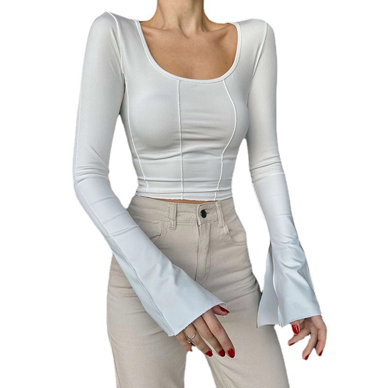 Damen cropped Langarmshirt mit schickem Flügelärmel Drune