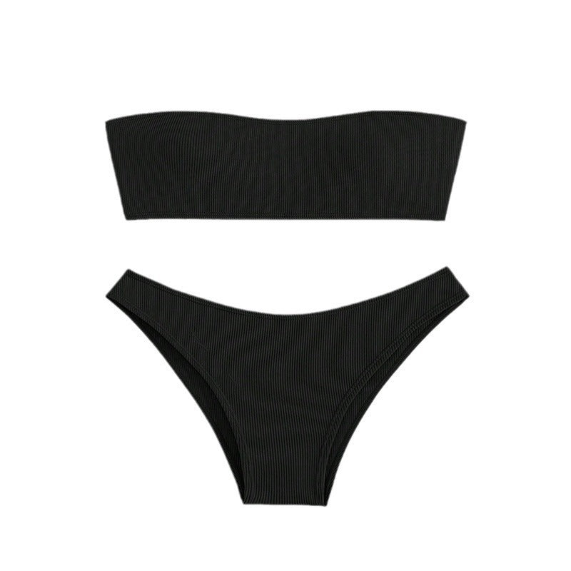 Damen Bandeau-Bikini-Set mit elastischem Gewebe und hohem Schnitt Drune